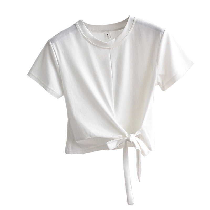 Damen Cropped T-Shirt Lässiger Schnitt Seitlicher Knoten