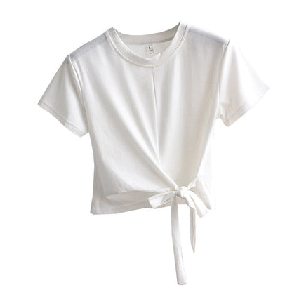 Damen Cropped T-Shirt Lässiger Schnitt Seitlicher Knoten