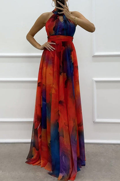 Eveloria Damen Abendkleid Schnürung Kontrasthals Gradientfarben