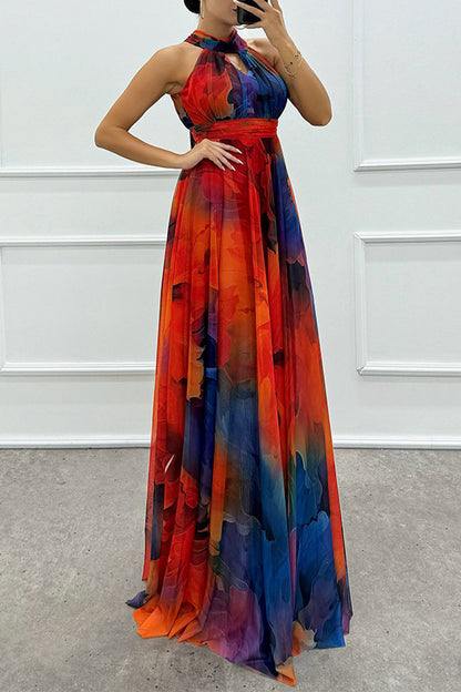 Eveloria Damen Abendkleid Schnürung Kontrasthals Gradientfarben