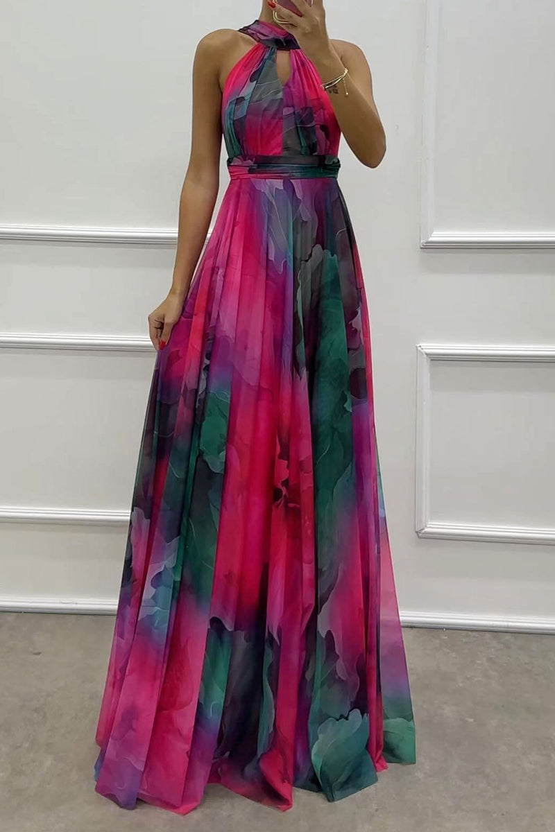Eveloria Damen Abendkleid Schnürung Kontrasthals Gradientfarben - Eveloria