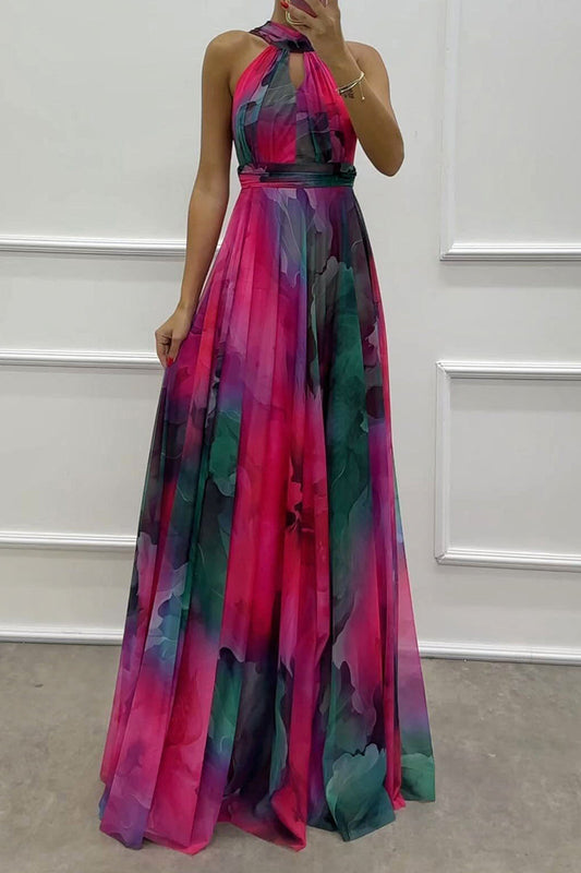 Eveloria Damen Abendkleid Schnürung Kontrasthals Gradientfarben - Eveloria
