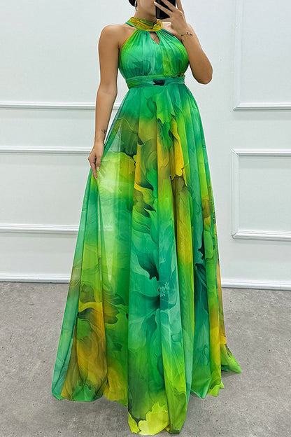 Eveloria Damen Abendkleid Schnürung Kontrasthals Gradientfarben