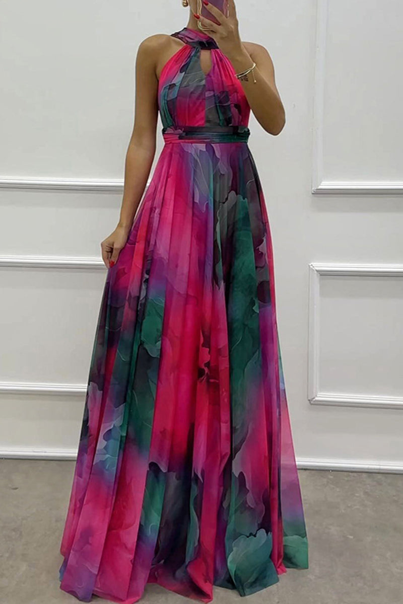 Eveloria Damen Abendkleid Schnürung Kontrasthals Gradientfarben
