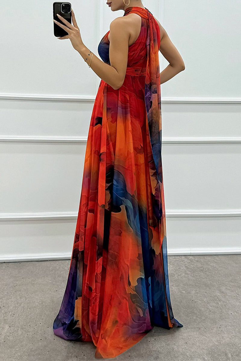 Eveloria Damen Abendkleid Schnürung Kontrasthals Gradientfarben