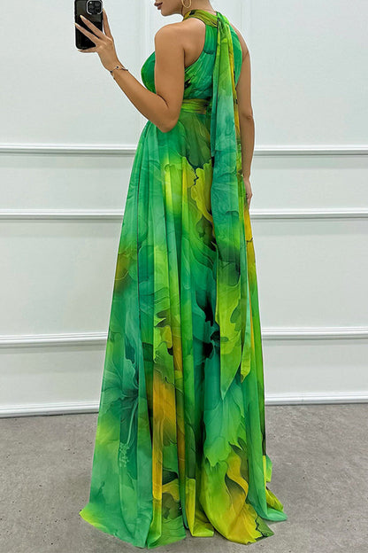 Eveloria Damen Abendkleid Schnürung Kontrasthals Gradientfarben