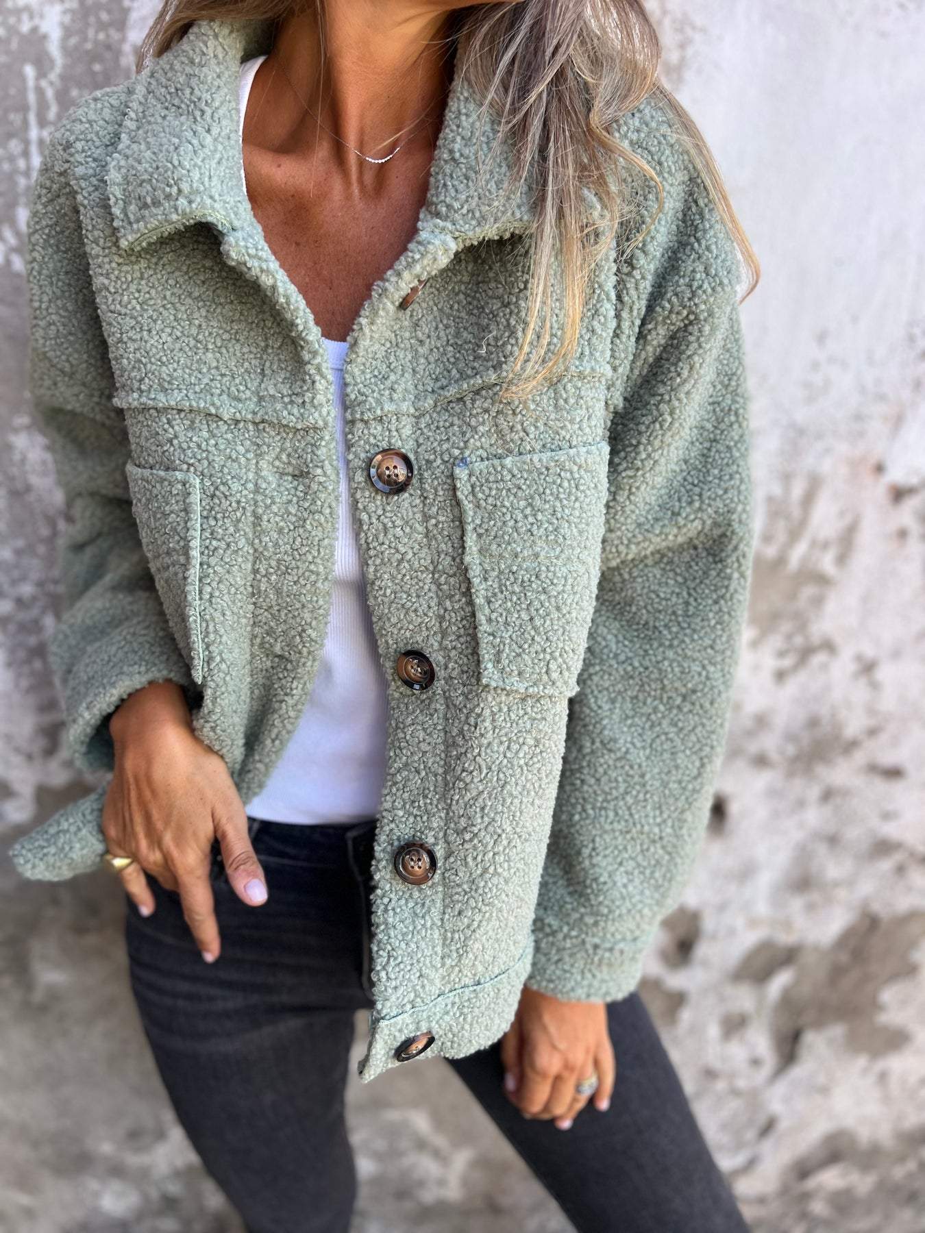 Eveloria Damen Kurze Bouclé Jacke Warm