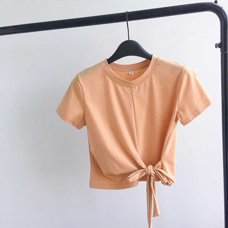 Damen Cropped T-Shirt Lässiger Schnitt Seitlicher Knoten