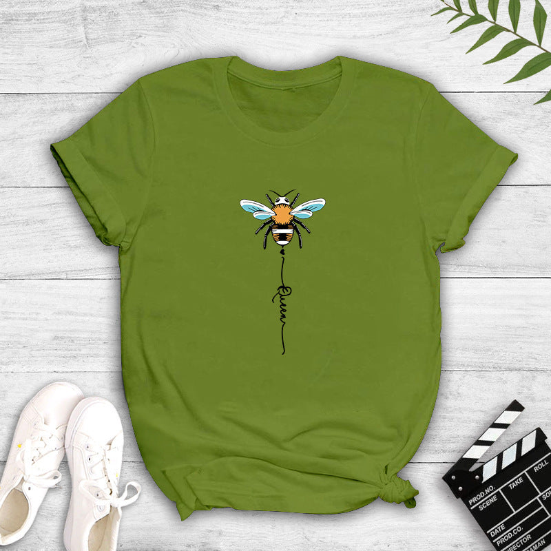 Damen T-Shirt Bienenmotiv Baumwolle Weiß - Eveloria