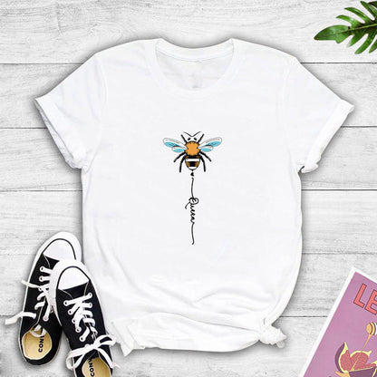 Damen T-Shirt Bienenmotiv Baumwolle Weiß