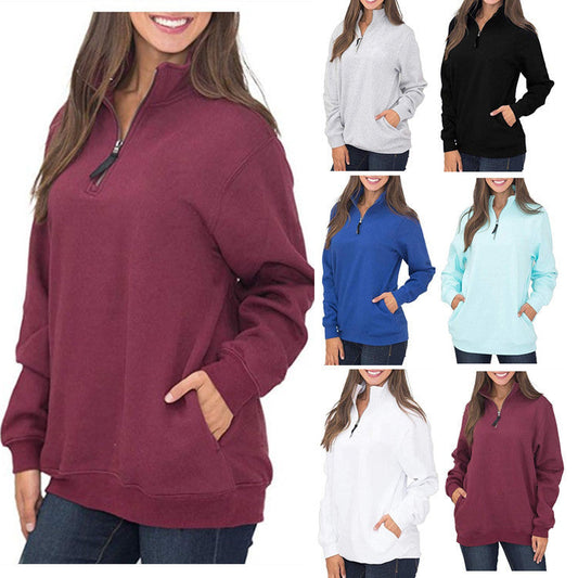 Damen Fleecepullover Stehkragen Reißverschluss Schwarz Eveloria - Eveloria