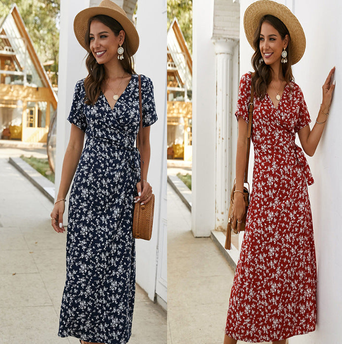 Damen Maxikleid Florales Wickeldesign Eleganter Brustverschluss - Eveloria