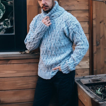 Herren Grobstrickpullover Hoher Kragen Strukturiertes Zopfdesign Warm