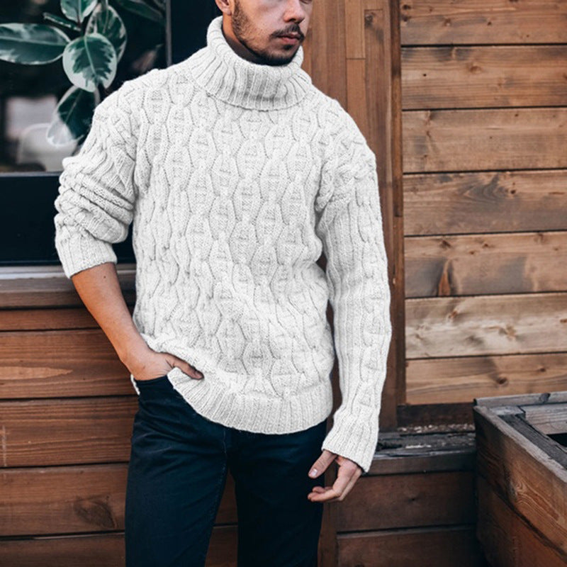 Herren Grobstrickpullover Hoher Kragen Strukturiertes Zopfdesign Warm