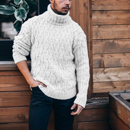 Herren Grobstrickpullover Hoher Kragen Strukturiertes Zopfdesign Warm