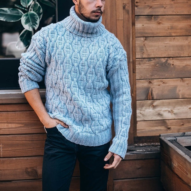 Herren Grobstrickpullover Hoher Kragen Strukturiertes Zopfdesign Warm