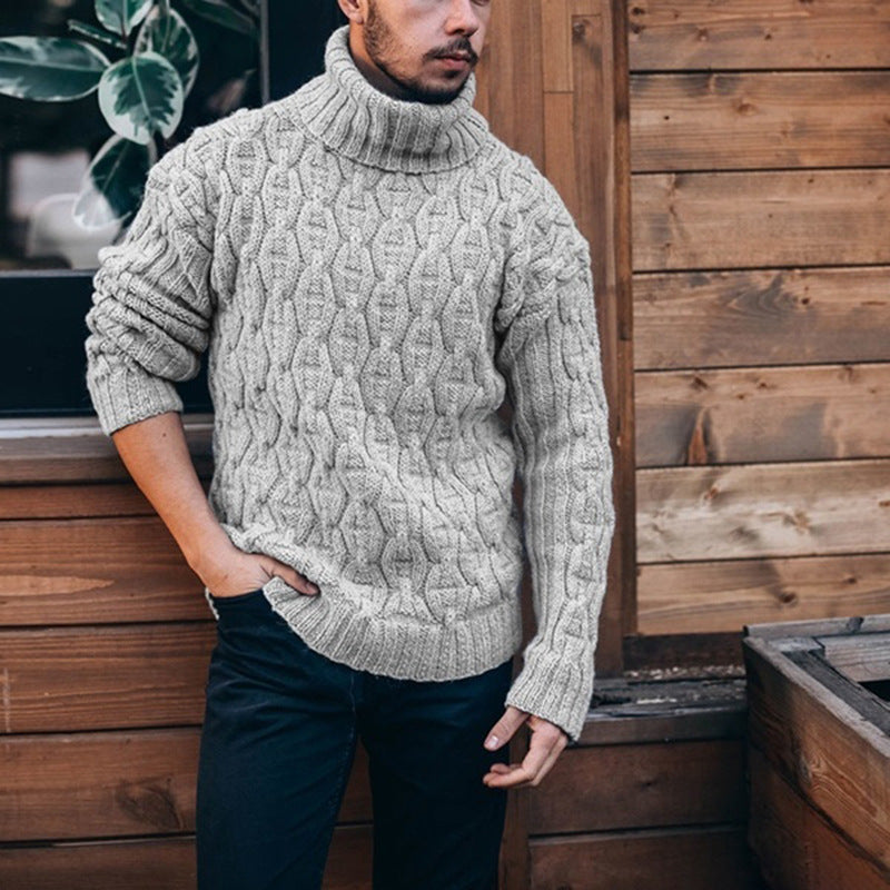 Herren Grobstrickpullover Hoher Kragen Strukturiertes Zopfdesign Warm - Eveloria