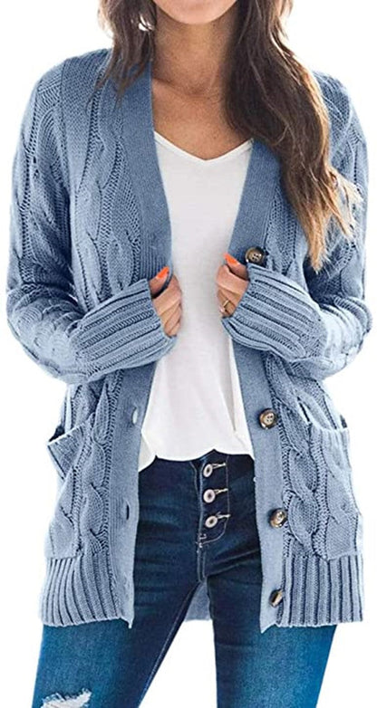 Damen Grobstrickjacke mit Knöpfen und Taschen Eveloria