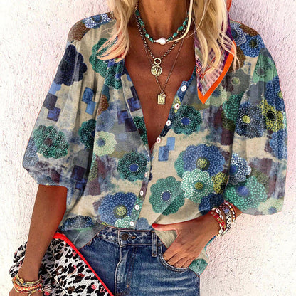 Damen Bluse Floralmuster Locker Damenbluse