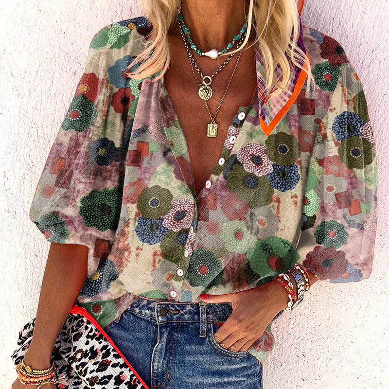 Damen Bluse Floralmuster Locker Damenbluse