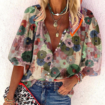 Damen Bluse Floralmuster Locker Damenbluse