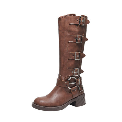 Damen Stiefel Chunky Absatz Schnalle