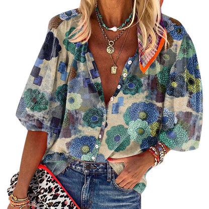 Damen Bluse Floralmuster Locker Damenbluse