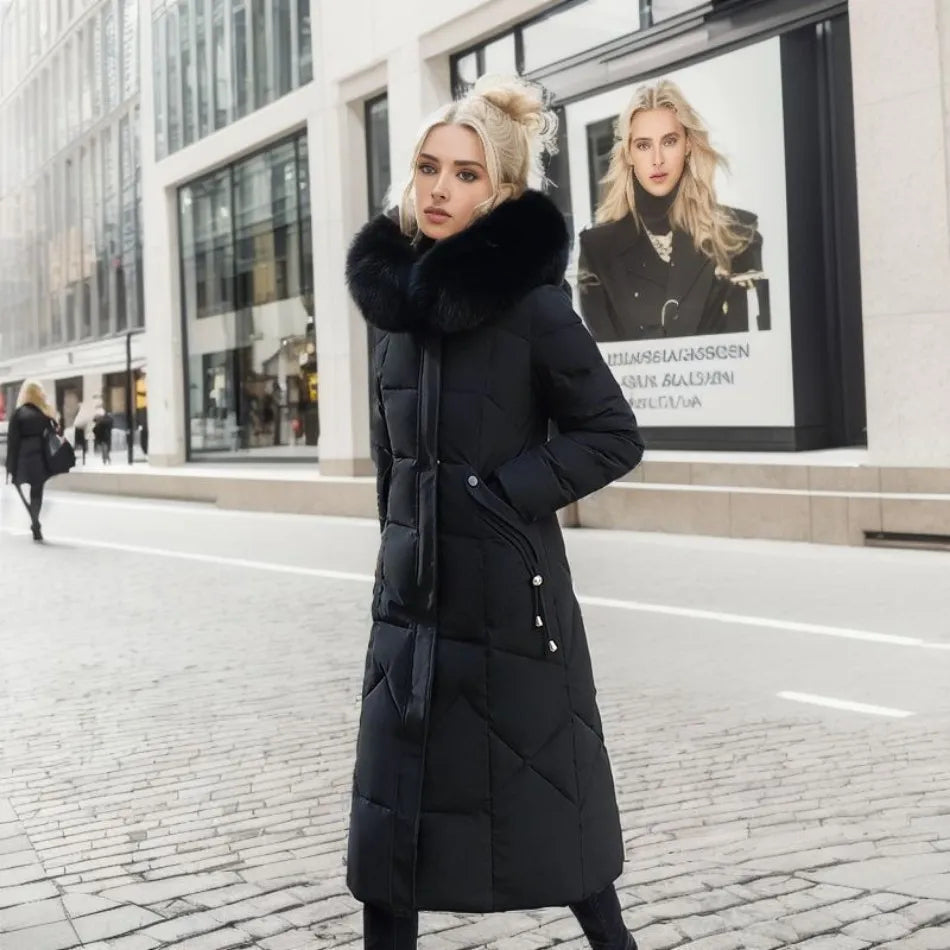 Damen Daunenmantel Lang Steppmantel mit Kragen