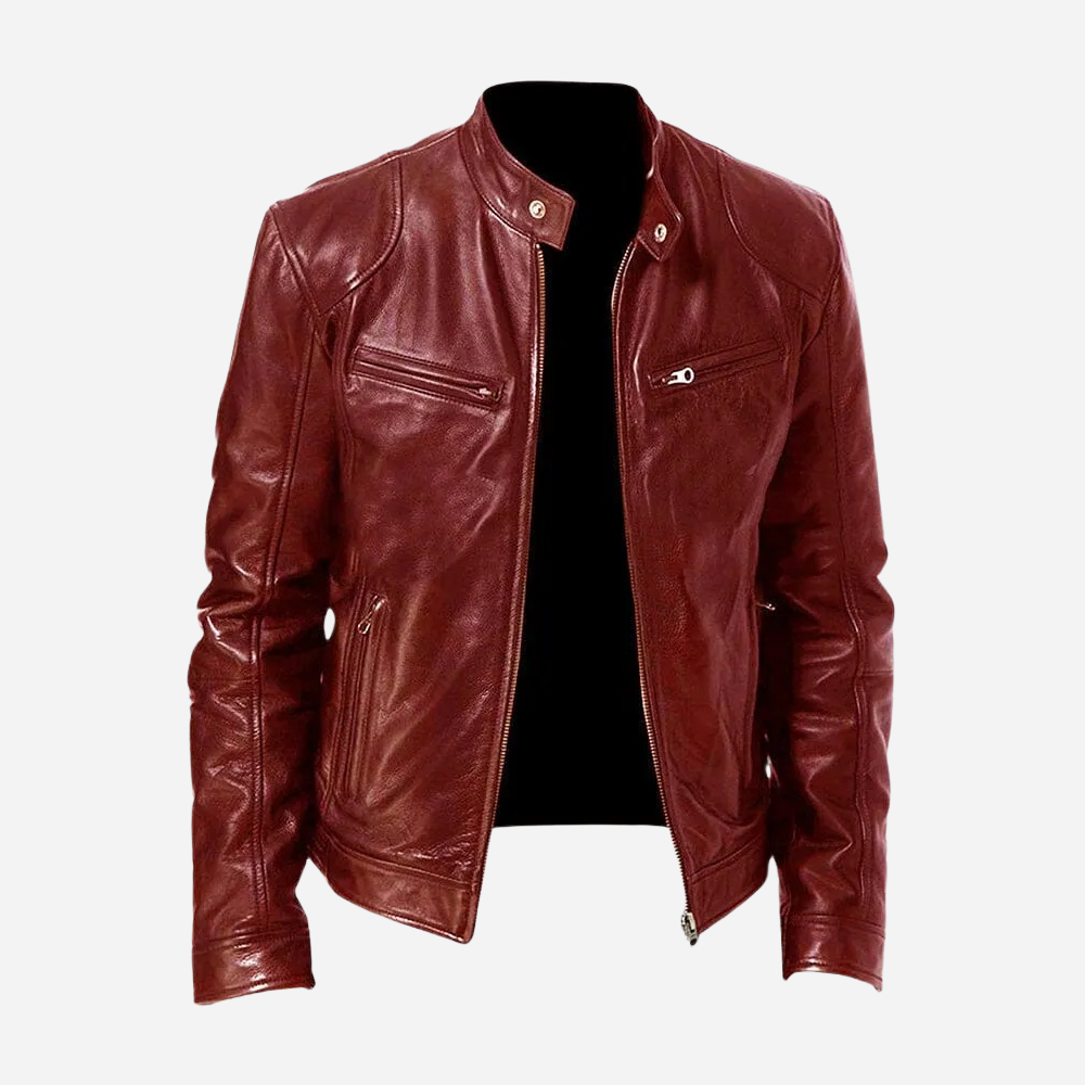 Herren Lederjacke Dunkelblau Bikerstil