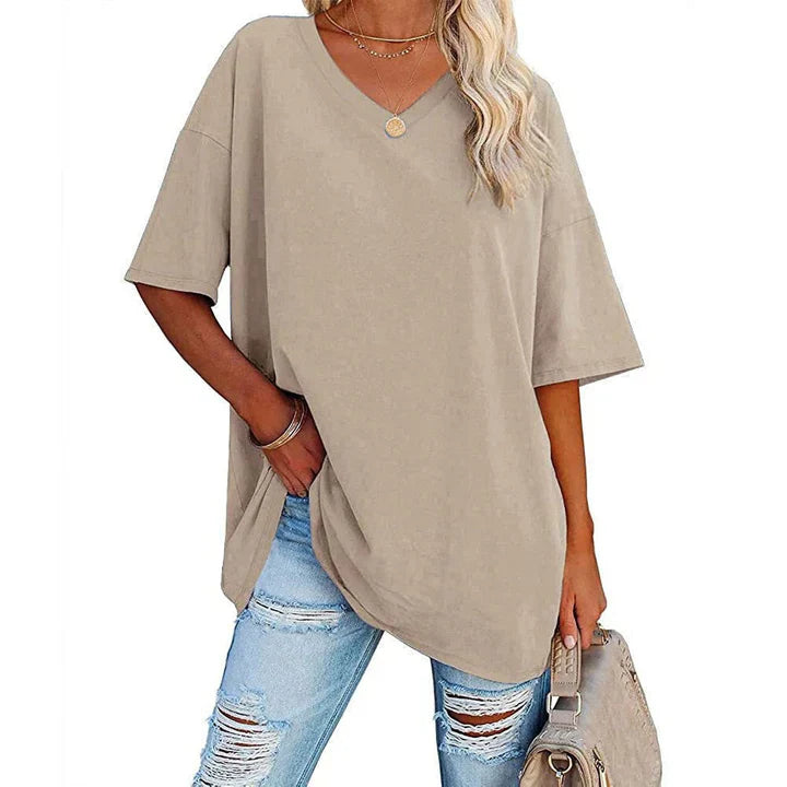 Eveloria Damen V-Ausschnitt T-Shirt Leicht Lockeres Baumwolle Weiß