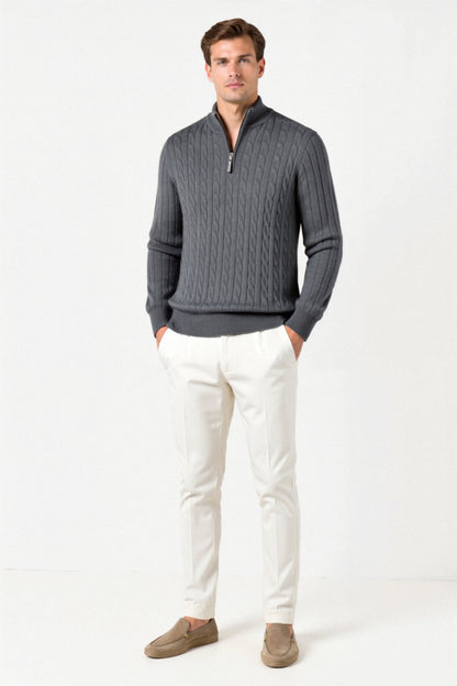 Eleganter Damen Zopfstrick Pullover Mit Reißverschluss