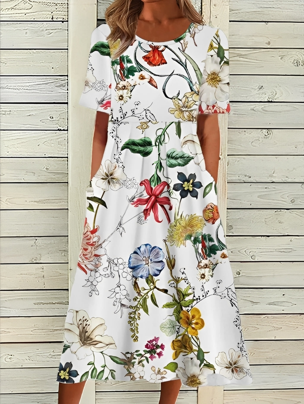 Damen Midikleid Elegantes Floralkleid Fließend