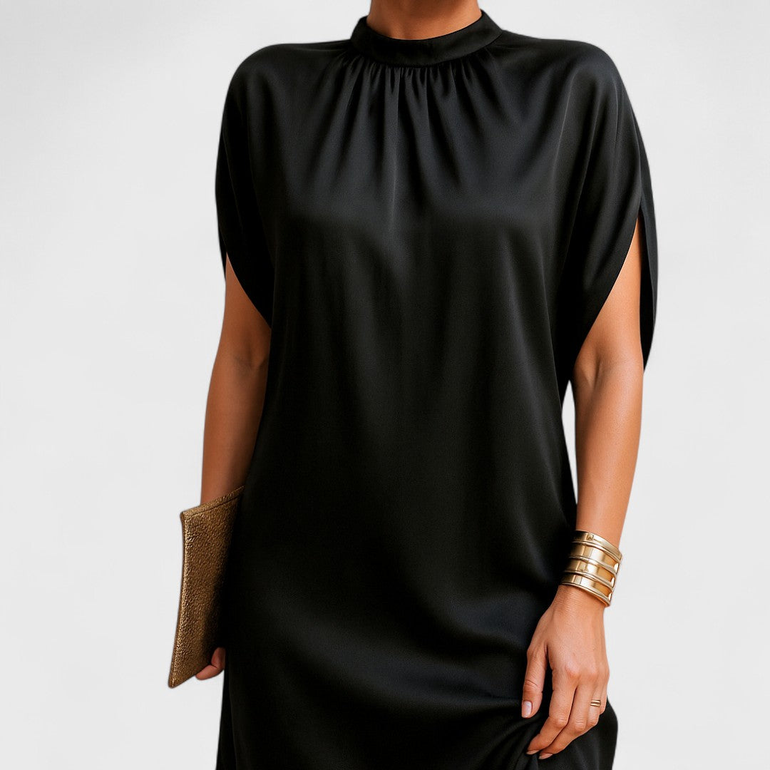 Damen Minikleid Hohem Kragen Lockeres Design