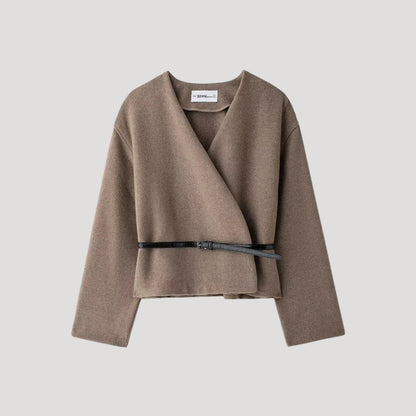 Damen Wickeljacke mit Gürtel Frühling Schwarz - Eveloria