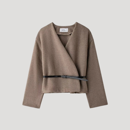 Damen Wickeljacke mit Gürtel Frühling Schwarz - Eveloria