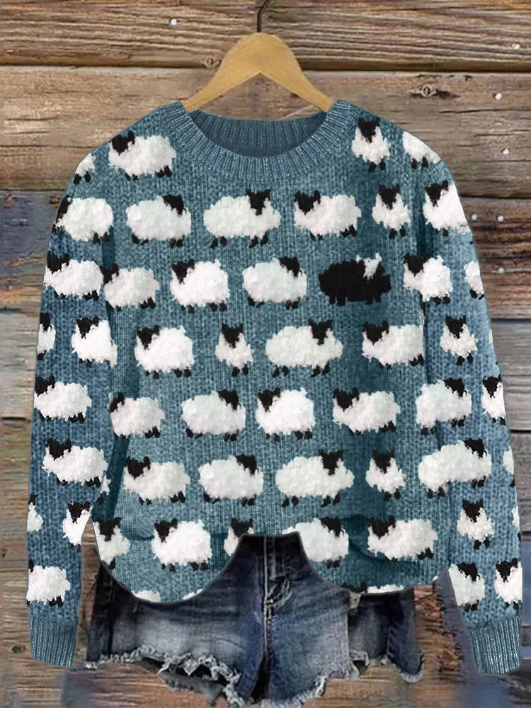 Eveloria Damen Langärmliges Sweatshirt Schafmuster