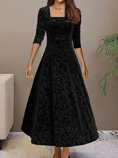 Damen Samt-Kleid Floralmuster Formell