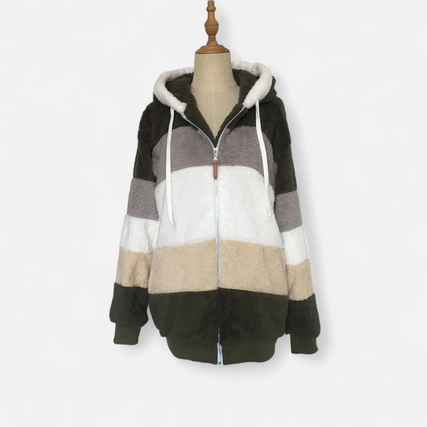 Damen Oversized Jacke mit Kapuze Gestreift