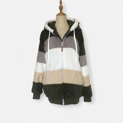Damen Oversized Jacke mit Kapuze Gestreift