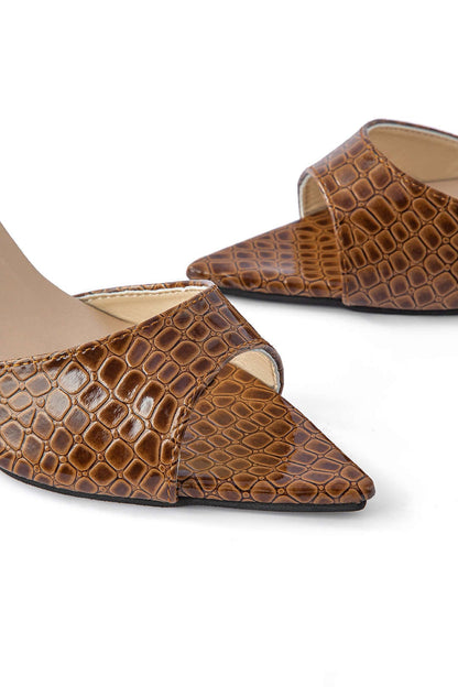Damen Mule Heels Croc-Optik