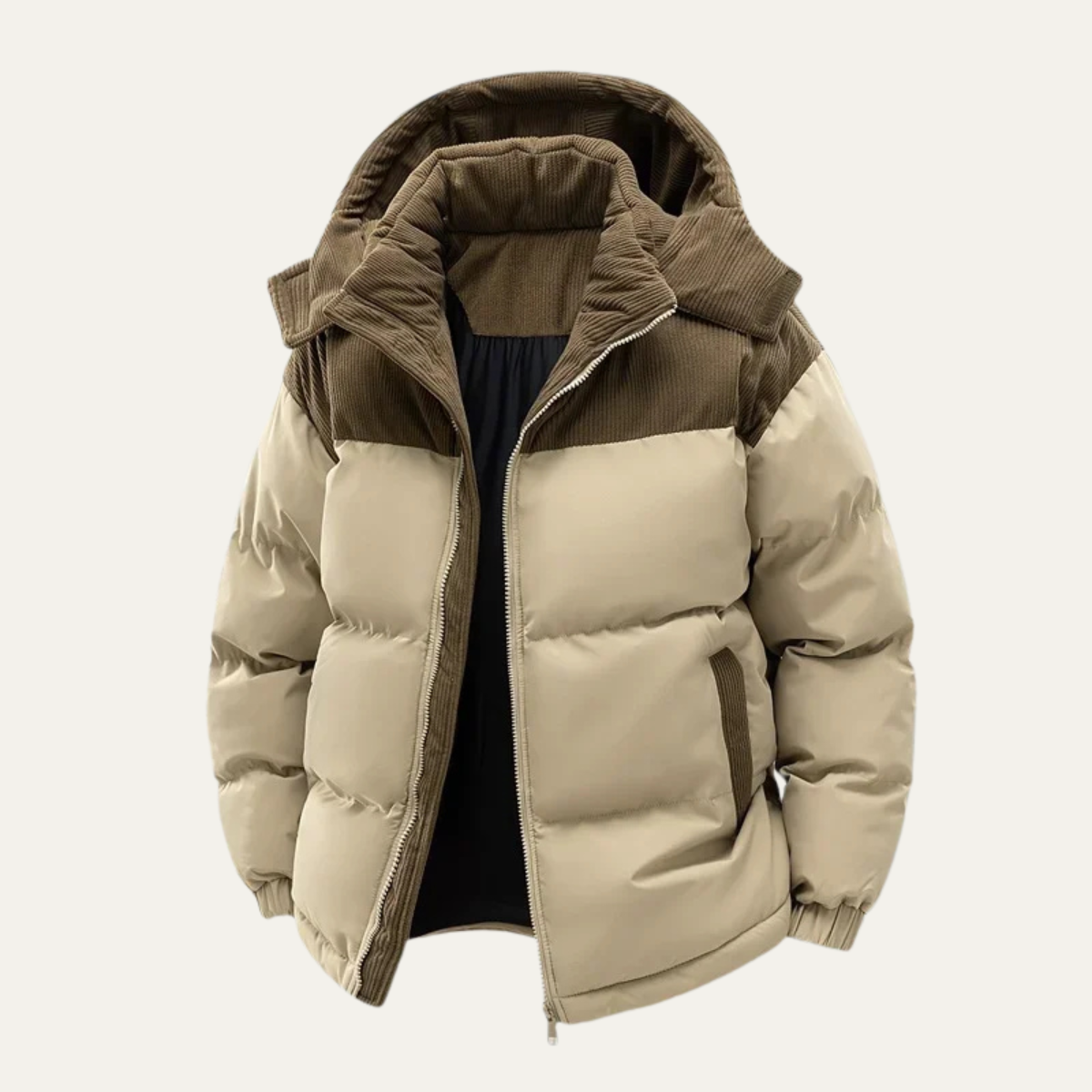 Herren Winterjacke Gepolstert Mit Kapuze Warm Schwarz - Eveloria