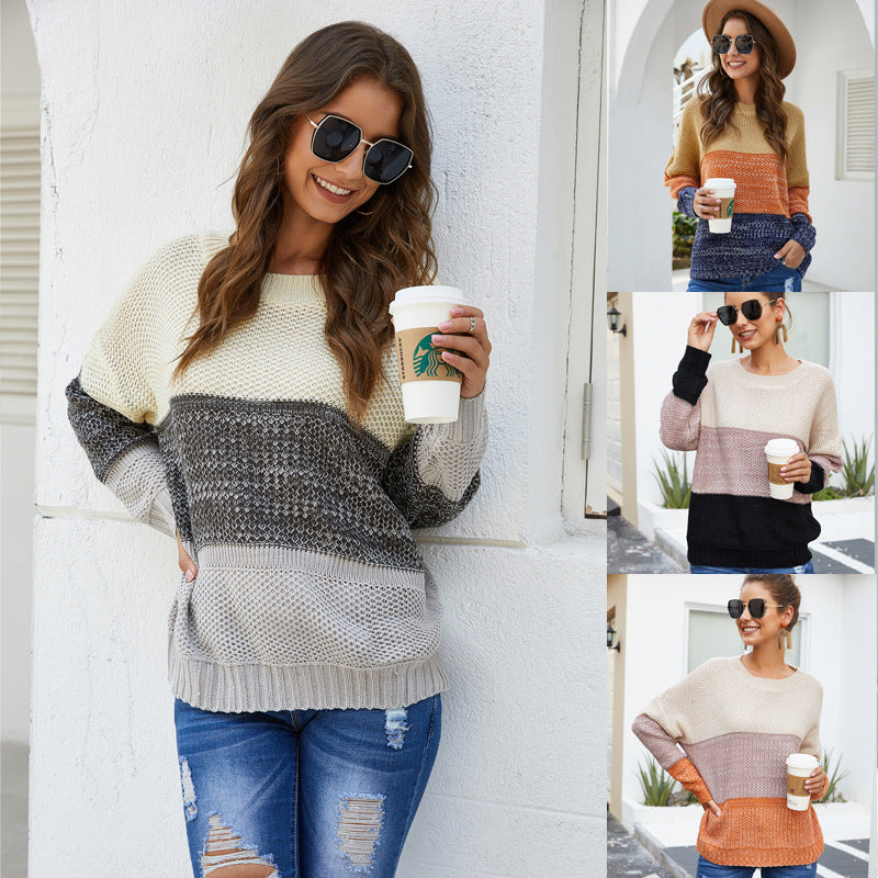 Damen Grobstrickpullover Blockdesign Lässig Eveloria - Eveloria