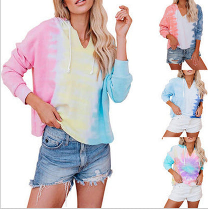 Damen Kapuzenpullover V-Ausschnitt Batikdesign Eveloria - Eveloria
