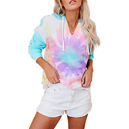 Damen Kapuzenpullover V-Ausschnitt Batikdesign Eveloria