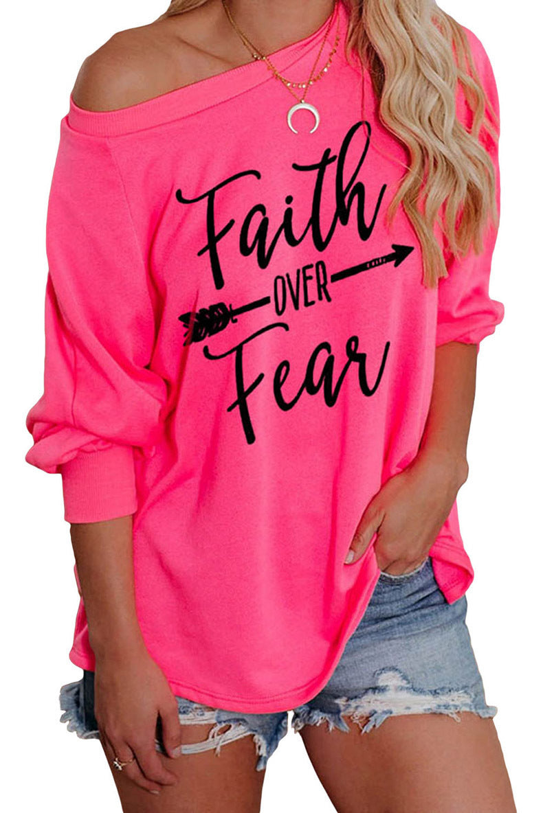 Damen Sweatshirt Loose Fit Asymmetrischer Ausschnitt Motivierender - Eveloria