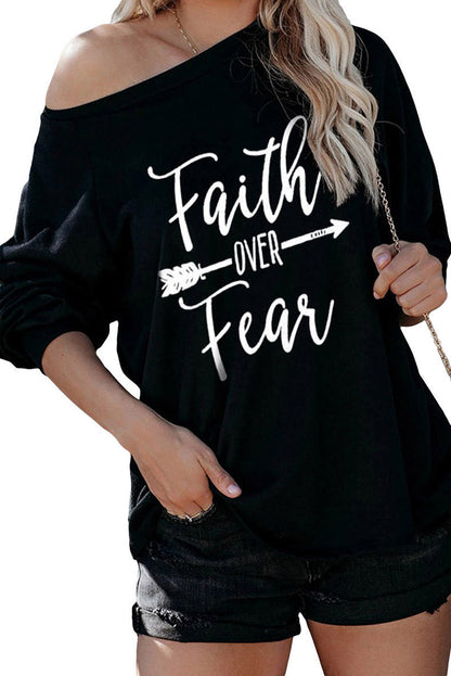 Damen Sweatshirt Loose Fit Asymmetrischer Ausschnitt Motivierender