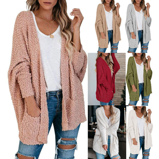 Damen Strickjacke Offener Schnitt Große Taschen Kuschelig Beige - Eveloria