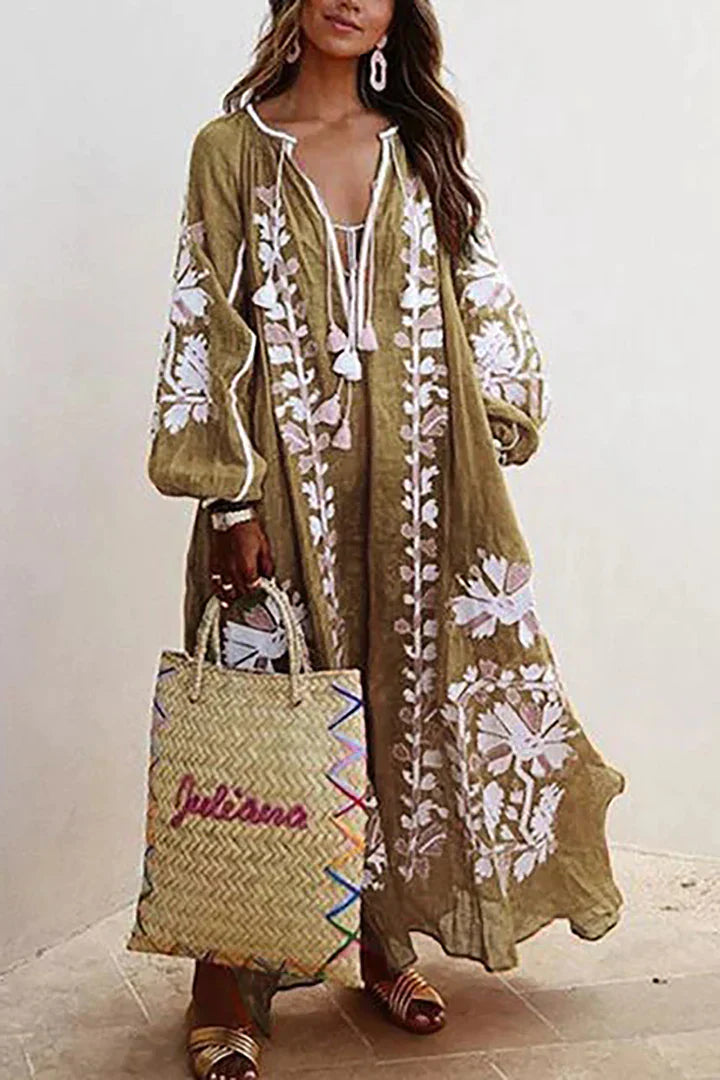 Damen Langkleid Boho-Stil Blumendruck