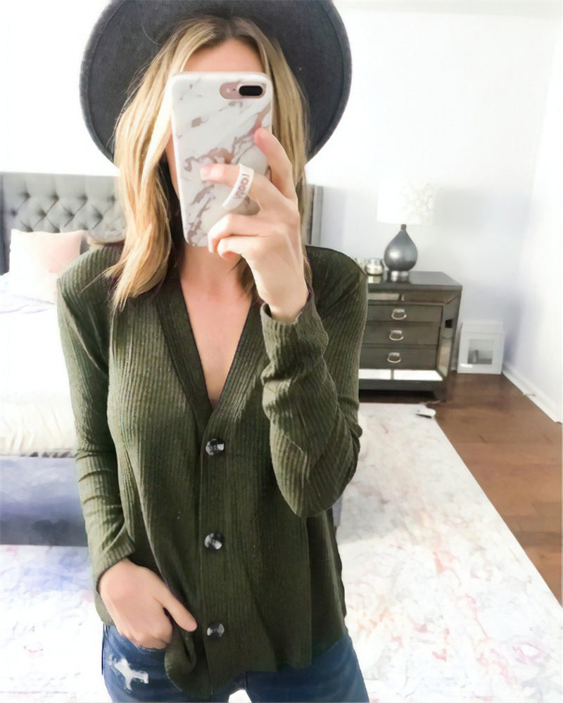 Damen Langarmshirt Dekorativer Knopf Detail Baumwolle Weiß