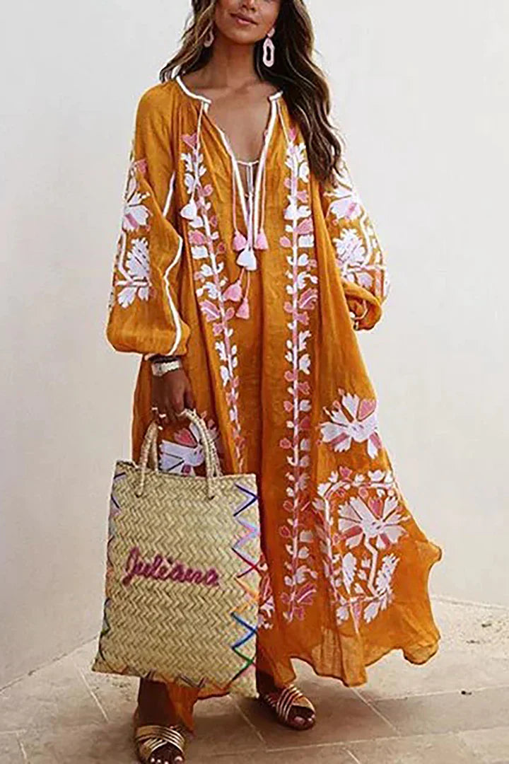 Damen Langkleid Boho-Stil Blumendruck